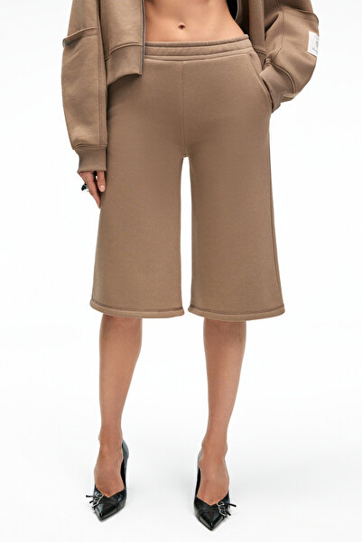 GRIMELANGE ELPIHRA Kadın Oversize Beli Lastikli Çift Cepli Vizon Şort & Bermuda