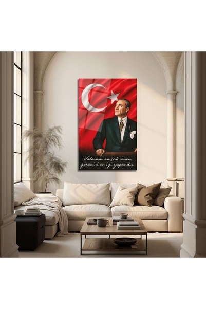 Altat Home Atatürk ve Türk Bayrağı Temalı Cam Tablo