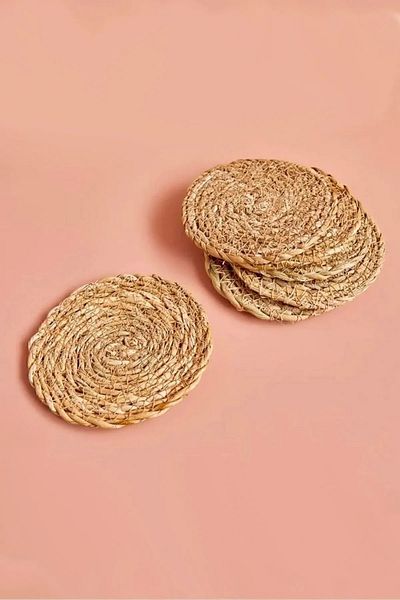 BALCI HEDİYELİK Wicker Hand Knitted Cup, Mug, Candle Coaster Round 10 cm Wicker Tea Coffee Coaster