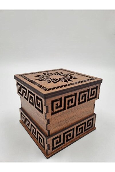 Mu Art Ahşap صندوق ديكور خشبي من خشب الجوز مقاس 9 سم × 9 سم × 8 سم