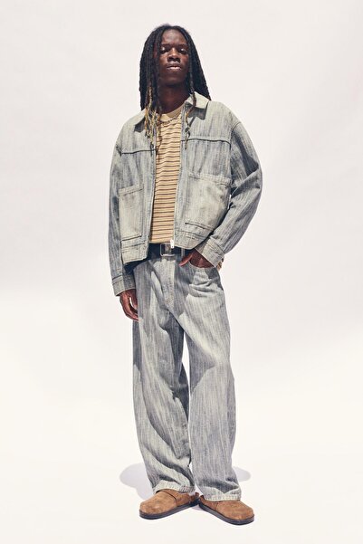 Pull & Bear Yıkanmış görünümlü geniş paça jean