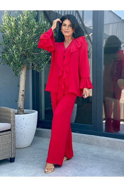 RAMONA BADESCU EXCLUSIVE Two-Piece Suit with Ruffles and Wide Leg Pants