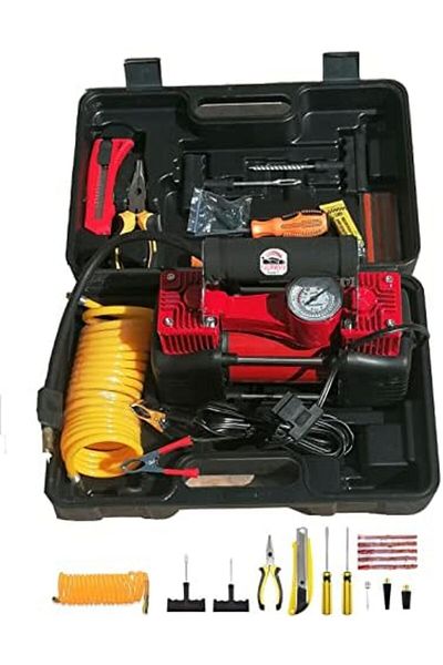 CFT California Portable Air Compressor Pump Dual Cylinder Heavy Duty Tire Inflator, 150 PSI 12V Air