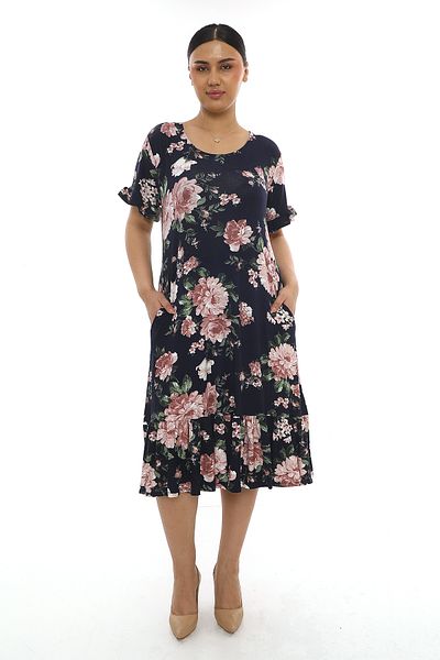 KARAMEŞE Women's Micro Fabric Flower Patterned Dress