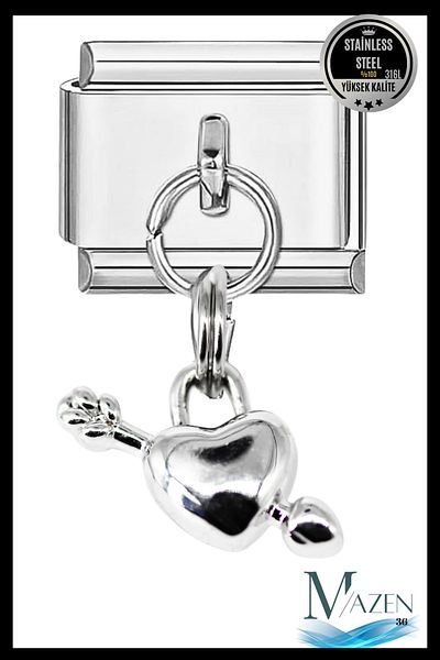 MAZEN Heart Arrow Dangle Charm |   Italian Bracelet Compatible |   Italian Charm Women's Jewelry Accessory