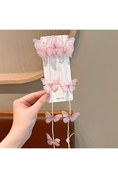 Efna Store Zircon Stone Decorated Pearl Hanging Embroidered Butterfly Model 2-Piece Clamp Children's Buckle
