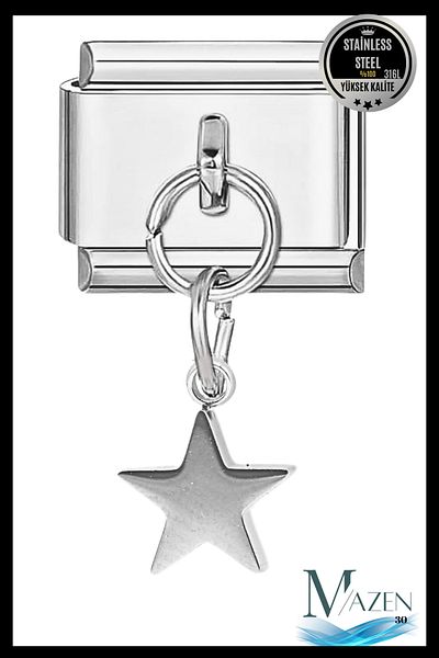 MAZEN Steel Star Dangle Charm |   Italian Bracelet Compatible |   Italian Charm Women's Jewelry Accessory