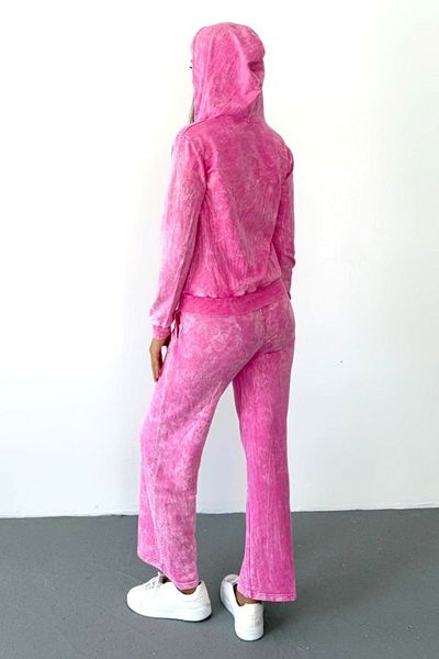 FashionForYou SHIRA velvet tracksuit, loose pants and zippered sweatshirt, PINK, M