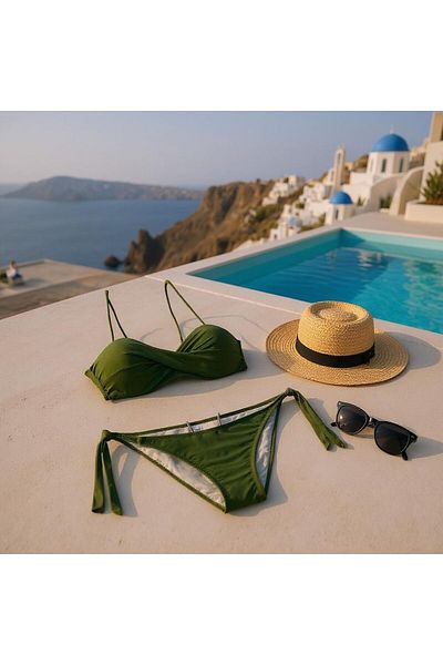 TooHot Women's Green Twist Strapless Neck Tied Bikini Set