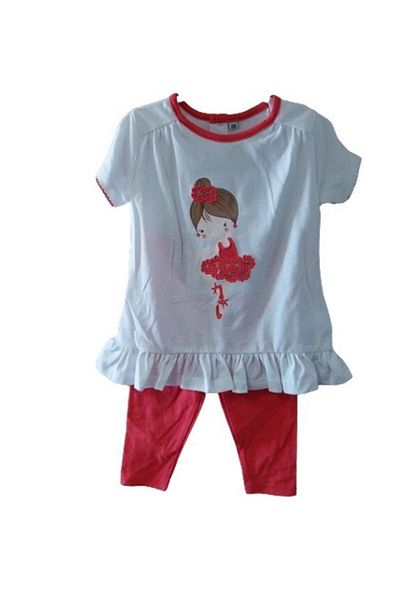 OEM Baby girl outfit, white/pink, cotton, 6 months