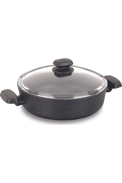 KORKMAZ Ornella Cookware frying pan Low With Glass Lid Capacity. 28x7.5 CM / 4.0 LT