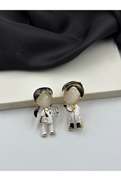 Duera Siyah Saçlı Kadın Doktor Hemşire Broş Yaka İğnesi 1 ADET