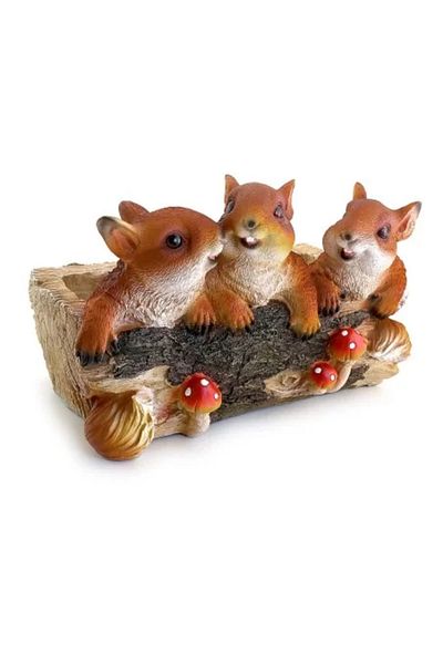 Strend Pro Garden Decoration, Polyresin, Squirrels with Flower Pot, 31 x 22 x 20 cm