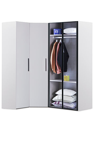 benim odam Atlas White 4 Kapılı Cam Kapaklı Köşe Dolap Genç / Çocuk Odası 833