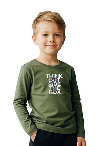 panios kids Plain Round Neck Thi̇nk Out Printed Detail Boy's Sweatshirt