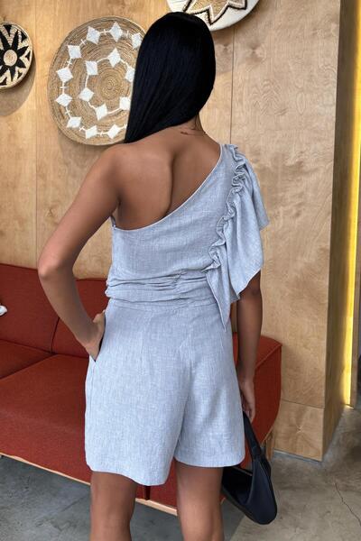 Lijuri One Shoulder and Ruffle Detail Linen Suit 10158 R5-J-K3