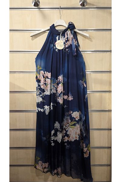 Park Moda Italian Silk Dress Halter Neck Floral Pattern