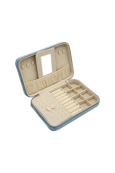 gaman Velvet Design Zipper Jewelry Box Travel Jewelry Box Jewelry Organizer Box with Mirror