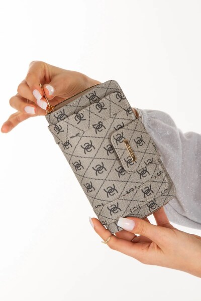 Newish Polo Women's Monogram Patterned Stylish Fashion Wallet with Phone Compartment and Card Holder - Smoked