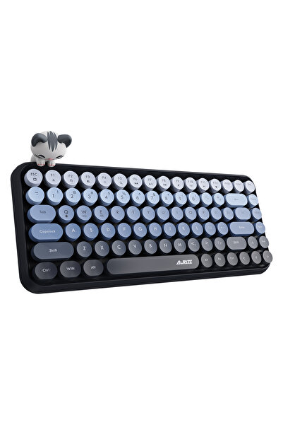 Coverzone Kablosuz Klavye - Bluetooth, Retro, Yuvarlak Tuşlu, Kedi Süs Aksesuarı, Sessiz AJAZZ AJ308i