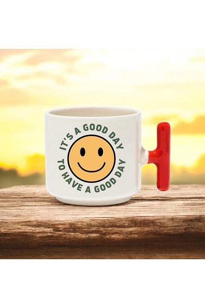 BB TRADE It's Good Day Designed Red t Handle Ceramic Printed Mug 250 ml