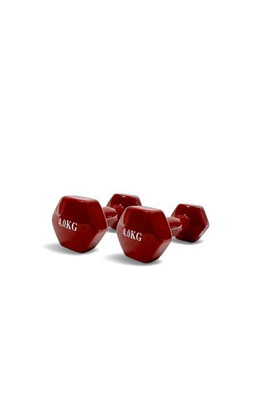 Athletos Set of 2 Athletos® dumbbells, 2 x 4 kg, cast iron interior, vinyl coating, Red