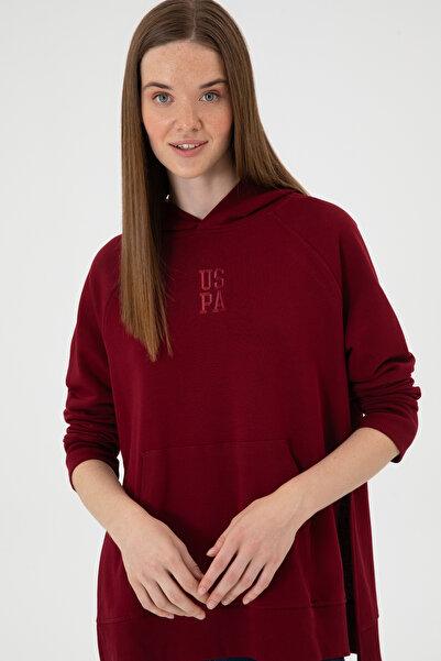 U.S. Polo Assn. سويت شيرت نسائي بغطاء للرأس وفتحة عنق باللون العنابي 50313611-VR014