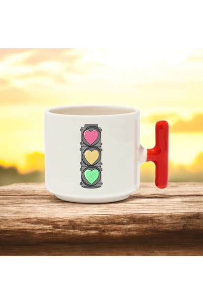 BB TRADE Traffic Light Heart Designed Red t Handle Ceramic Printed Mug Cup 250 ml