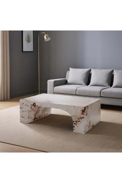 BAITY Marble-Designed Center Coffee Table - Beige and Brown