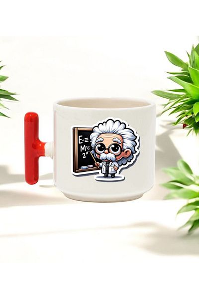 BB TRADE Physicist Designed Red T-Handle Ceramic Printed Mug 250 ml