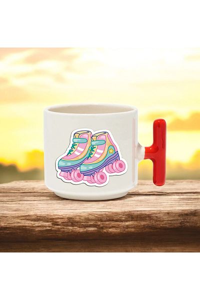 BB TRADE Red T-Handled Ceramic Printed Mug with Ski Shoe Design 250 ml