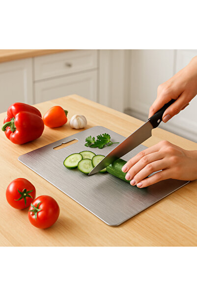 LUNOART 304 Steel Cutting Board – Antibacterial, Easy Cleaning (15X25 cm)