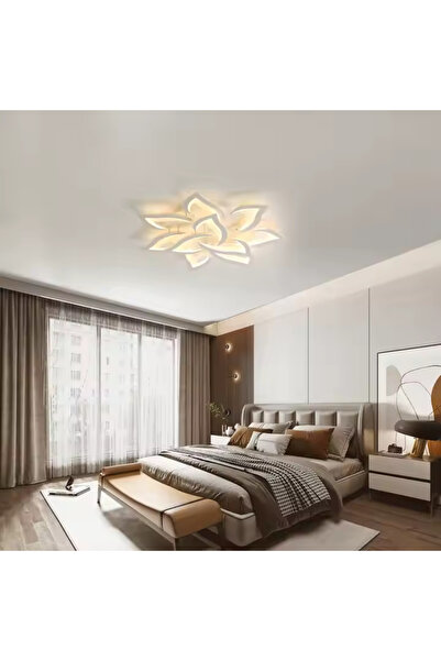 KORMAN TECHNIK Lustra LED cu telecomanda LOTUS 110W, 9 Petale, lumina Rece/Calda/Neutra, Dimabila, Alb