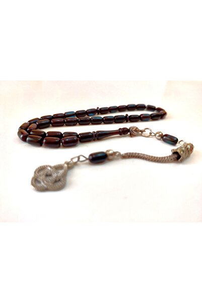 Kehribar Türkiye Erkek Hediyelik Bilek Boy Siyah Ateş Kehribar Tesbih - Serti...