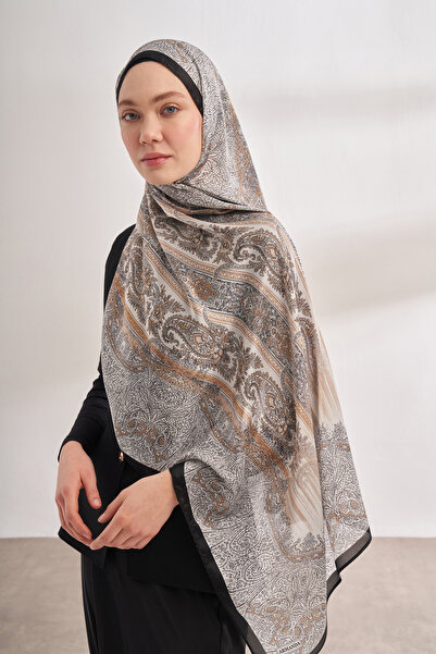 ARMANDA Imported Voile Nuit Pattern Shal - Black - Milk Coffee