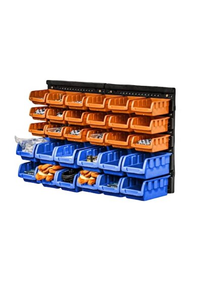 SOHO Wall Organizer Boxes with 30 Plastic Boxes, 640x375x175mm, Workshop or Home, Black