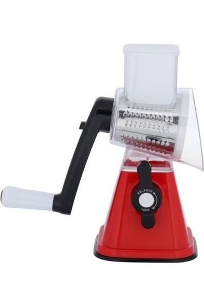 ROYALFORD Multi-Function Rotary Grater with 3 Blades – Vegetable Cutter Red/Silver