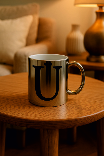 çokaş Letter Ü Printed Silver Color Large Size Mug Cup