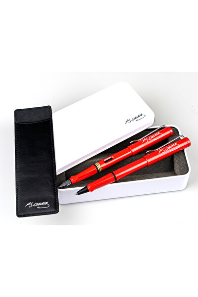 Lamy 2'li Safarı Kırmızı Dolma&Roller Kalem Atatürk İmzalı Beyaz Metal Kuulu ...