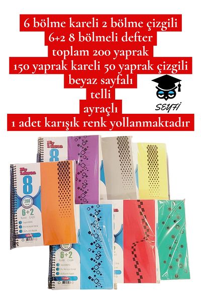 SEYFİKİRTASİYE A4 Size Notebook with Bookmark Compartment Checkered and Lined Plastic Cover Wire 20X30 cm