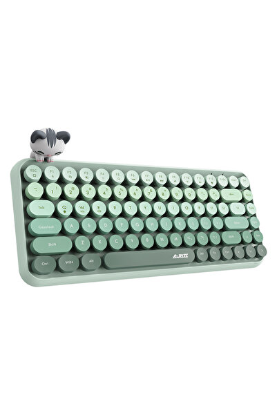 Coverzone Kablosuz Klavye - Bluetooth, Retro, Yuvarlak Tuşlu, Kedi Süs Aksesuarı, Sessiz AJAZZ AJ308i