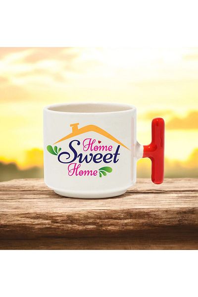 BB TRADE Sweet Home Designed Red T-Handle Ceramic Printed Mug 250 ml