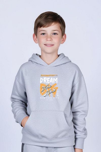 YA KO KİDS Hooded Collar Pocket Printed Boy's Sweatshirt