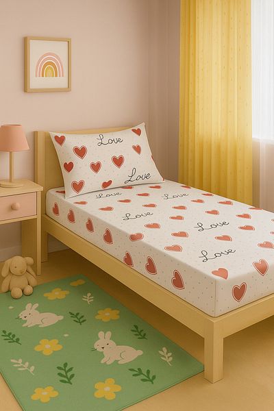 sehra Single Cotton Fitted Sheet + 1 Pillowcase Set Quality Durable Children's Pattern Set