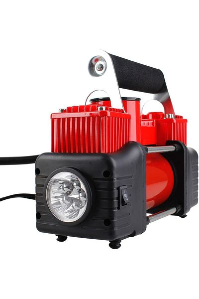 CFT California Portable Air Compressor Pump Dual Cylinder Heavy Duty Tire Inflator With LED Light 15