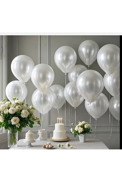 Deniz Party Store 5 Pieces White Metallic Latex Balloon Pearl White
