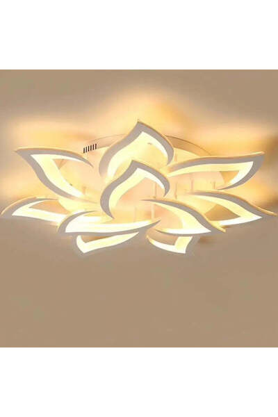 KORMAN TECHNIK Lustra LED cu telecomanda LOTUS 110W, 9 Petale, lumina Rece/Calda/Neutra, Dimabila, Alb