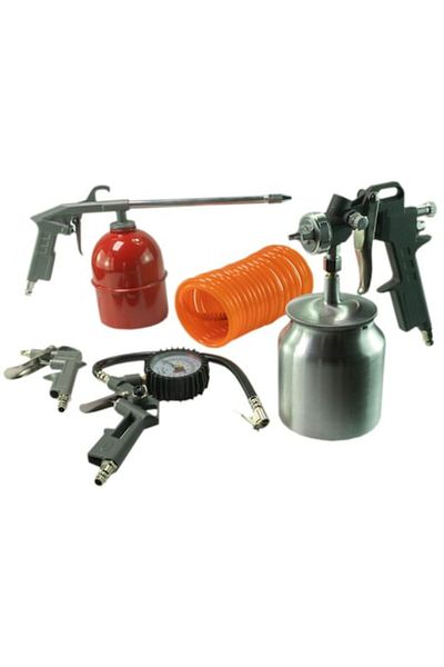 SOHO Set Scule Pneumatice, 5 Piese, Pistol Suflare cu Manometru, Pistol Vopsit, Furtun Spiralat 5m