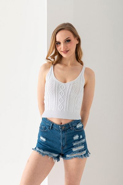 T Crazy T-Crazy Knit Pattern Strap Stylish Crop, Breathable Woven Crop, Short Woven Blouse, Knitwear Crop Top