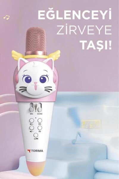 Torima KIDMIC02 Beyaz Kedi Figürlü Şarjlı BT Karaoke Mikrofon ve Hoparlör 5W Kablosuz Mikrofon